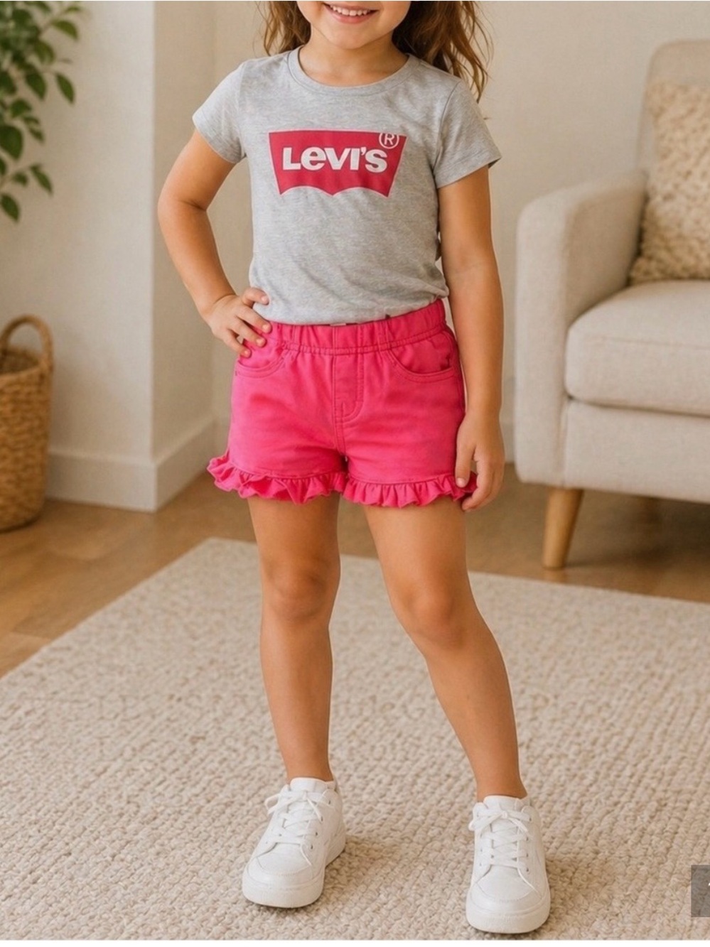 LEVI'S NWT Little Girl's 2-Piece Logo T-Shirt & Ruffle Shorts
